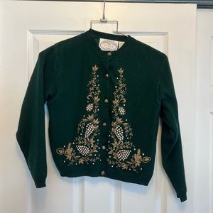 Eagles Eye Vintage Floral Embroidery Wool Cardigan Sweater Size Small